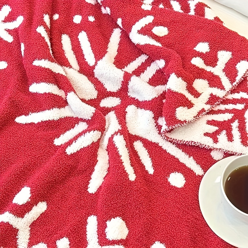 super soft and comfortable red snowflake blanket lightweight wool fluffy microfiber knitted blanket home decor bed sofa available all year round details 5