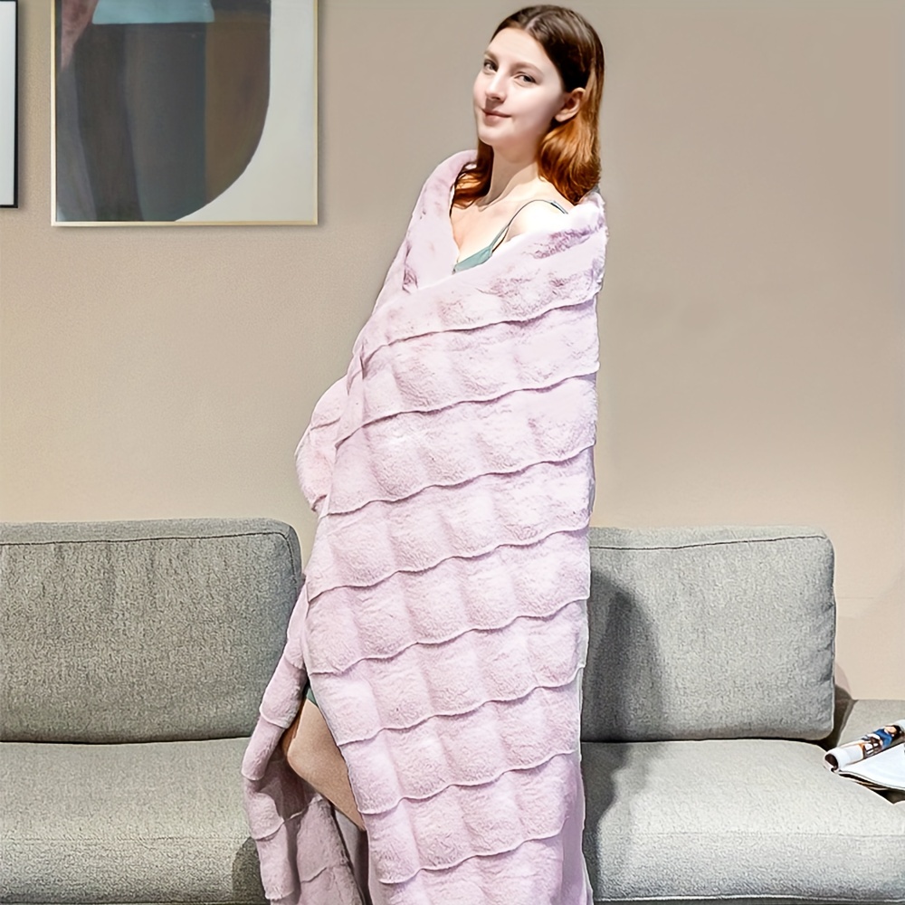 super soft blanket pink high quality silky artificial fur flannel wool wave shear light bed blanket used in four seasons 60x70 inches details 3