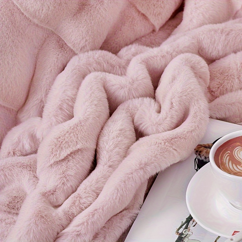 super soft blanket pink high quality silky artificial fur flannel wool wave shear light bed blanket used in four seasons 60x70 inches details 6