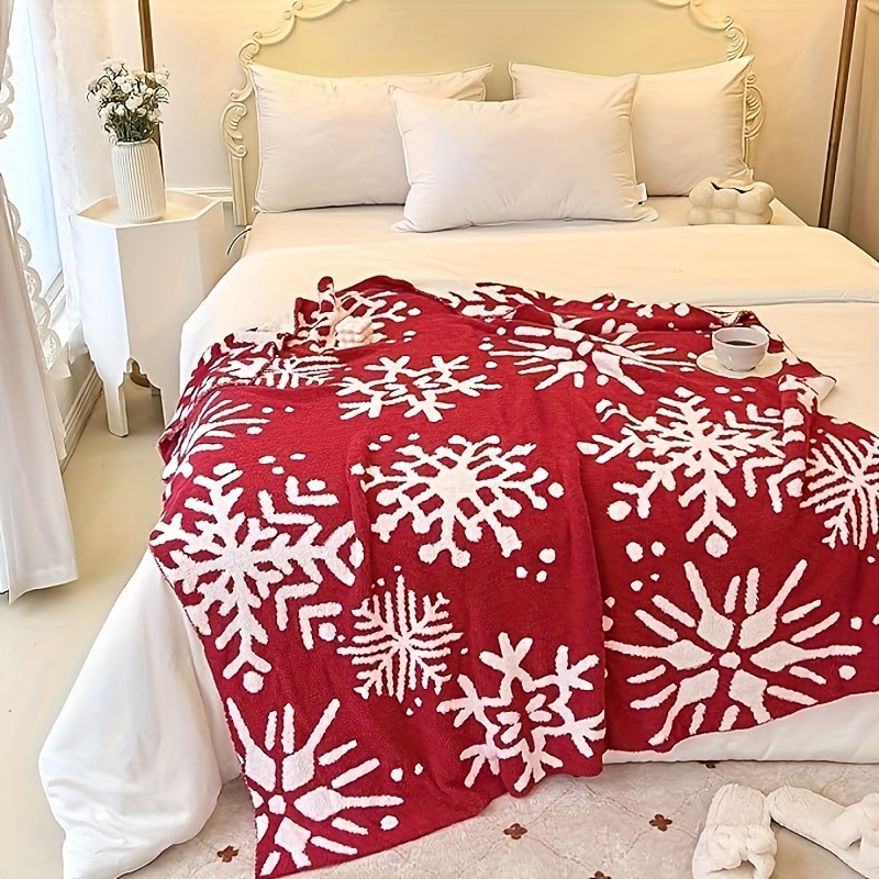 super soft and comfortable plush geometric snowflake deer elk blanket lightweight wool fluffy microfiber knitted blanket easy and convenient home decor sofa bed details 3