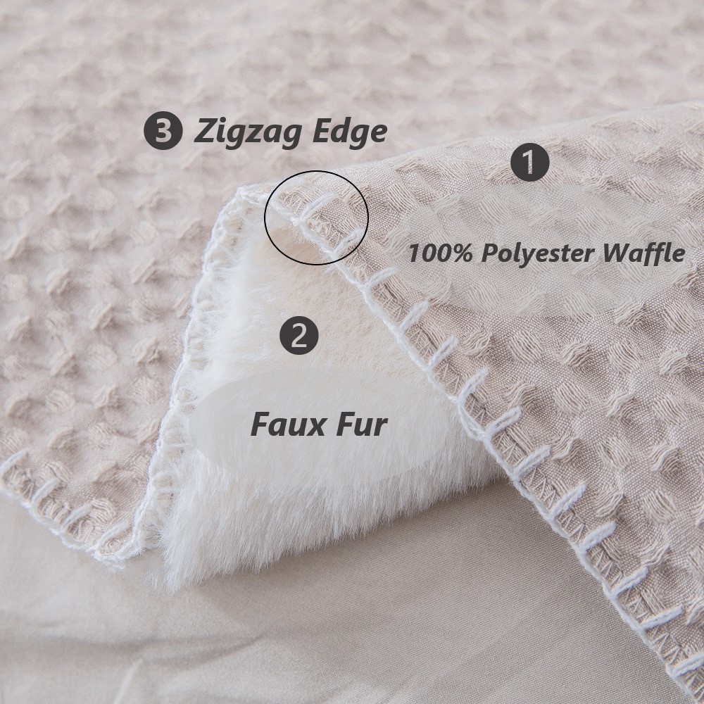 reversible faux fur to waffle throw blanket soft and cozy great choice for couch chair and bed machine washable details 3