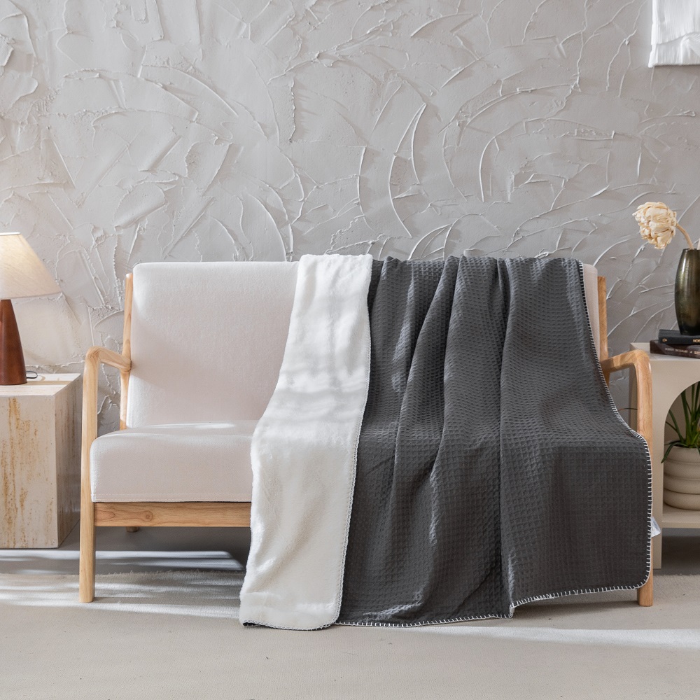 reversible faux fur to waffle throw blanket soft and cozy great choice for couch chair and bed machine washable details 6