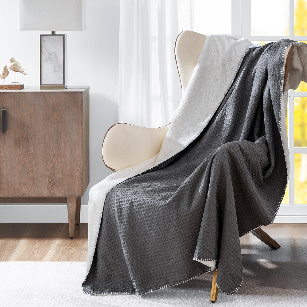 reversible faux fur to waffle throw blanket soft and cozy great choice for couch chair and bed machine washable details 7