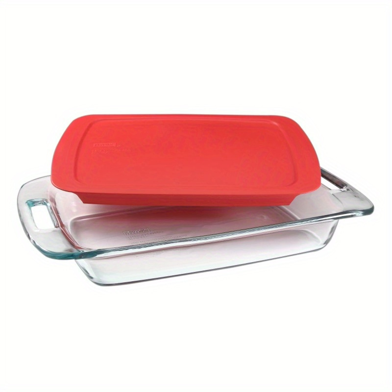 glass baking dish with red lid 3 quart details 0