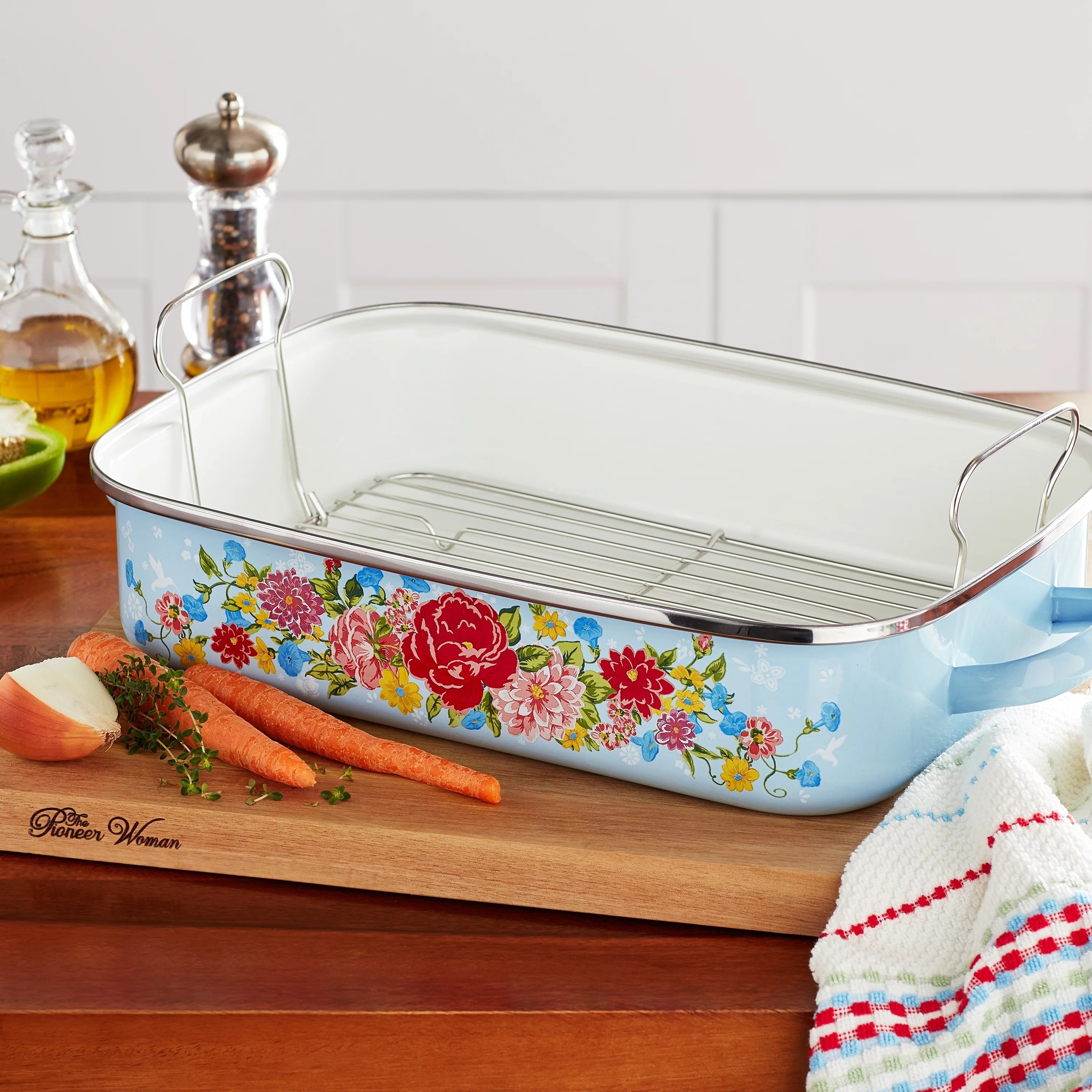 16 inch enamel on steel roaster with rack details 0