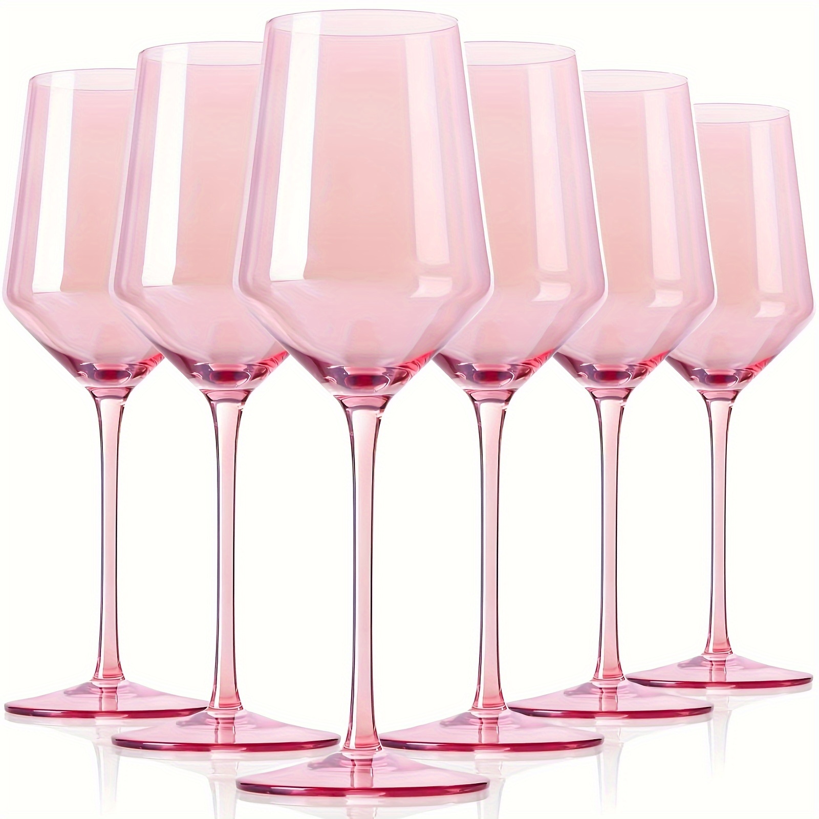 pink wine glasses set 6 15oz pink wine glasses with long stem and thin rim perfect pink colored wine stemware for wine lover in wedding bridal shower details 0