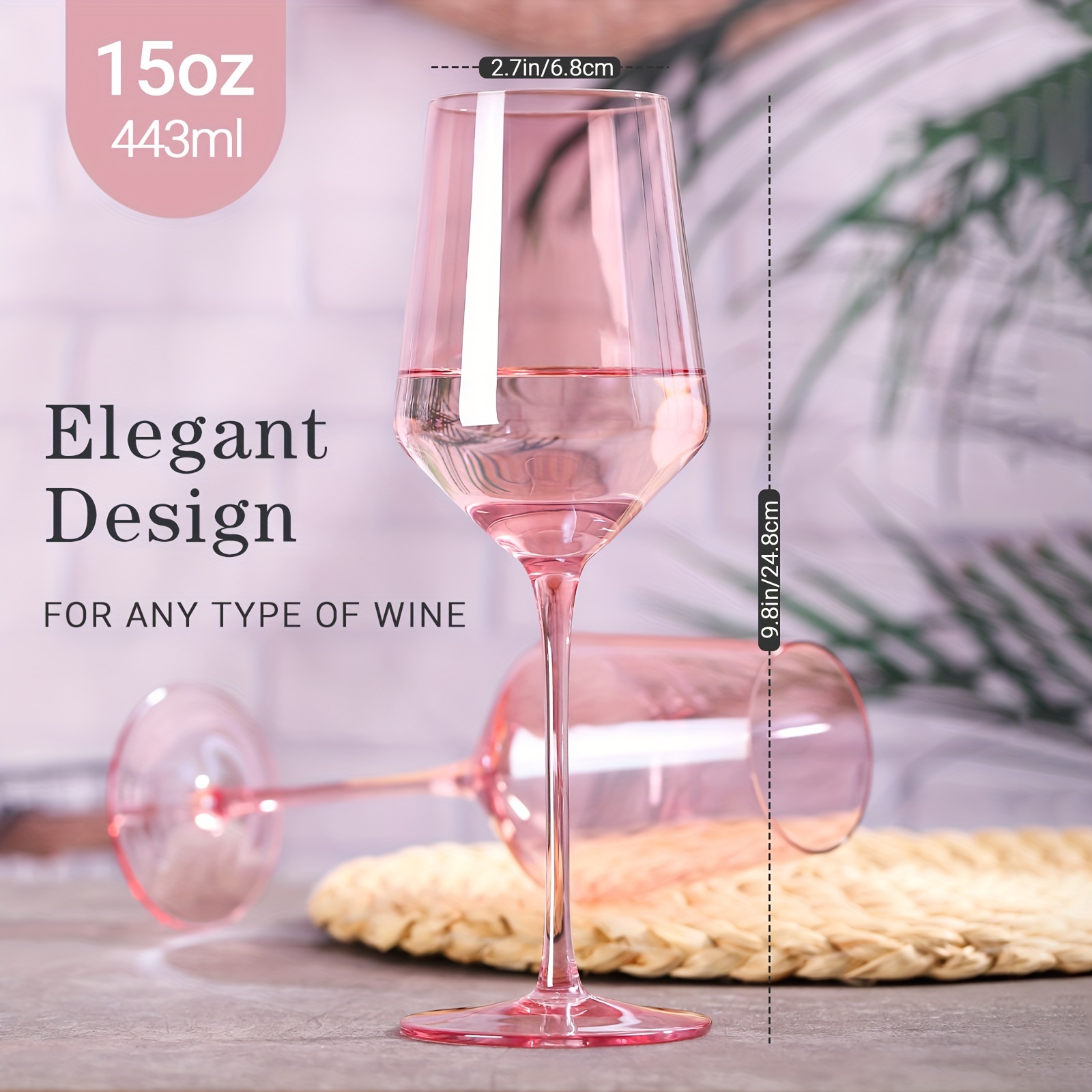 pink wine glasses set 6 15oz pink wine glasses with long stem and thin rim perfect pink colored wine stemware for wine lover in wedding bridal shower details 1