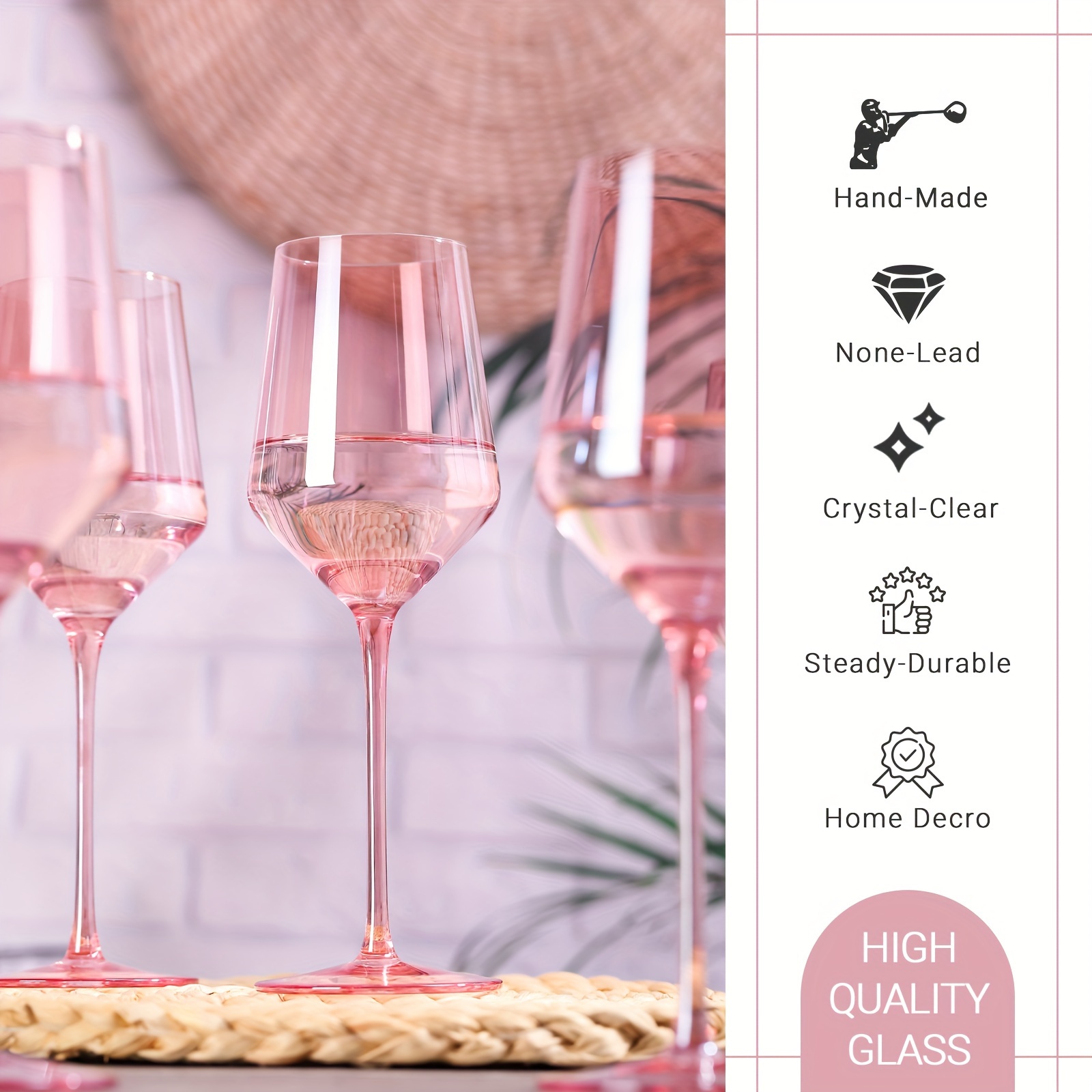 pink wine glasses set 6 15oz pink wine glasses with long stem and thin rim perfect pink colored wine stemware for wine lover in wedding bridal shower details 2