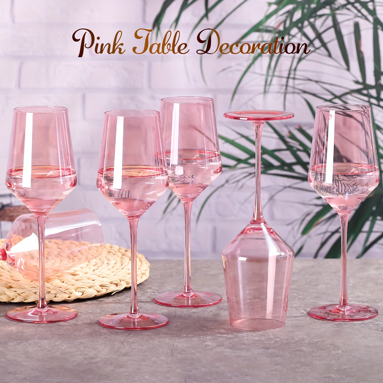 pink wine glasses set 6 15oz pink wine glasses with long stem and thin rim perfect pink colored wine stemware for wine lover in wedding bridal shower details 3