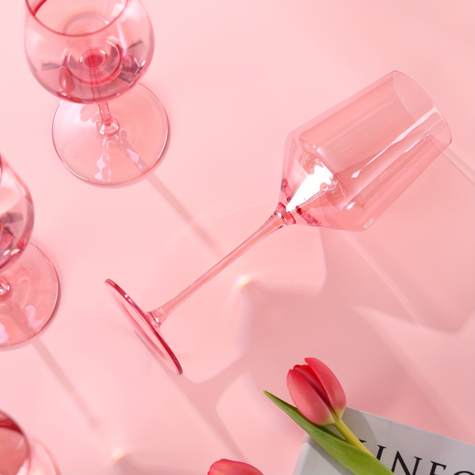 pink wine glasses set 6 15oz pink wine glasses with long stem and thin rim perfect pink colored wine stemware for wine lover in wedding bridal shower details 4