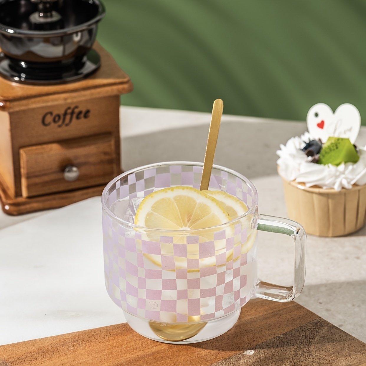 1pc retro pattern mug heat resistant glass plaid cup office coffee cup kitchen supplies details 0