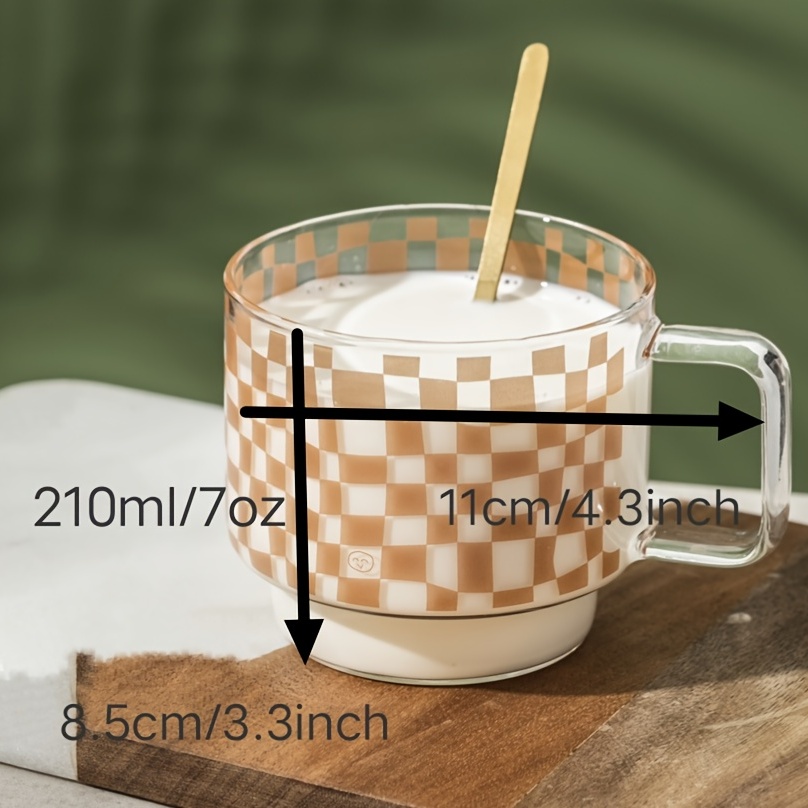 1pc retro pattern mug heat resistant glass plaid cup office coffee cup kitchen supplies details 3
