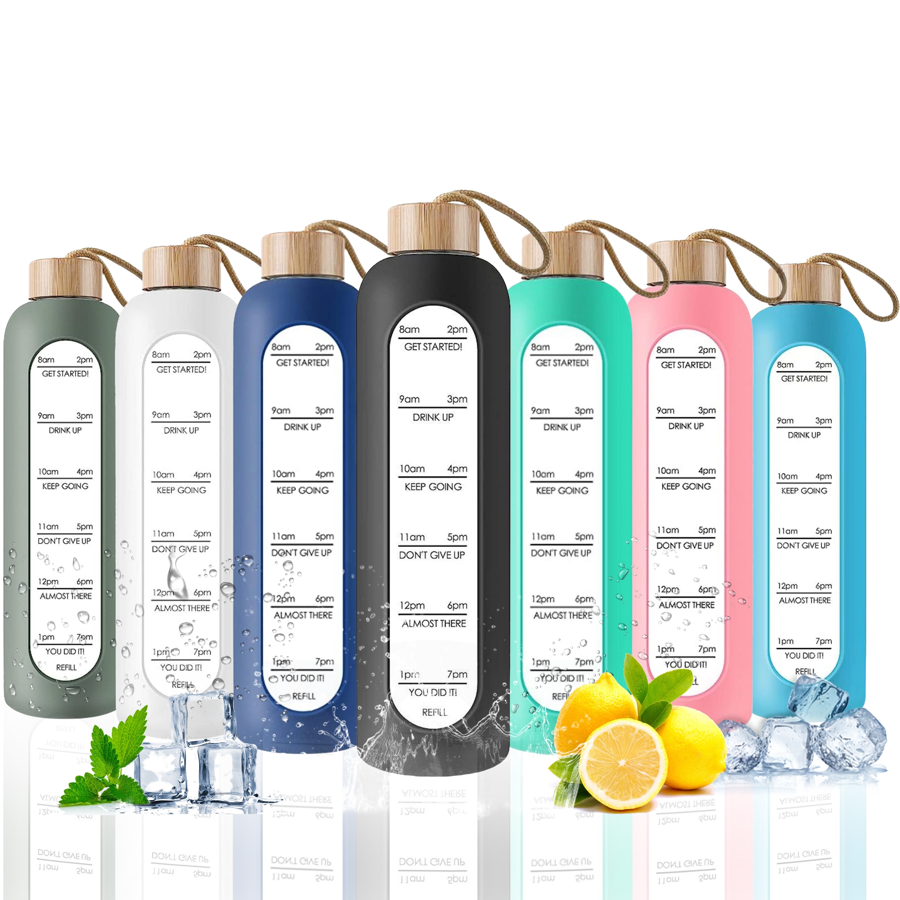 1pc inspirational 32oz bpa free drinking glasses with leak proof markings silicone sleeve and bamboo lid reusable glass tumbler for summer drinks and back to school supplies details 0