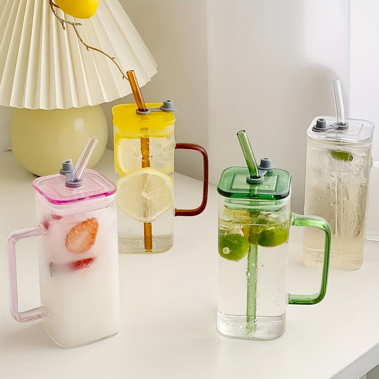 1 pc glass straw cup durable heat resistant straw tumbler with ergonomic handle perfect for coffee and beverages suitable for everyday use multi dishwasher optional details 1