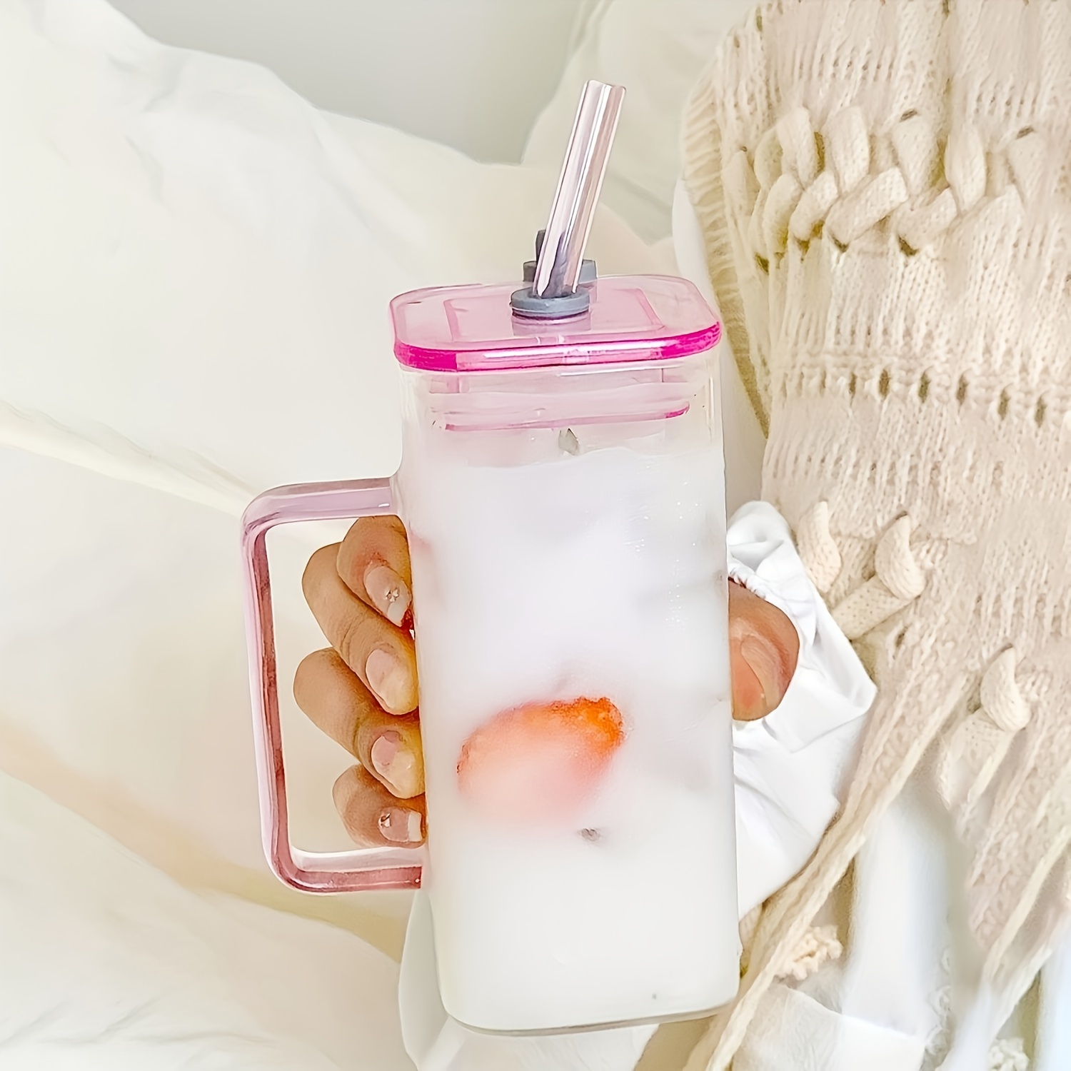 1 pc glass straw cup durable heat resistant straw tumbler with ergonomic handle perfect for coffee and beverages suitable for everyday use multi dishwasher optional details 3