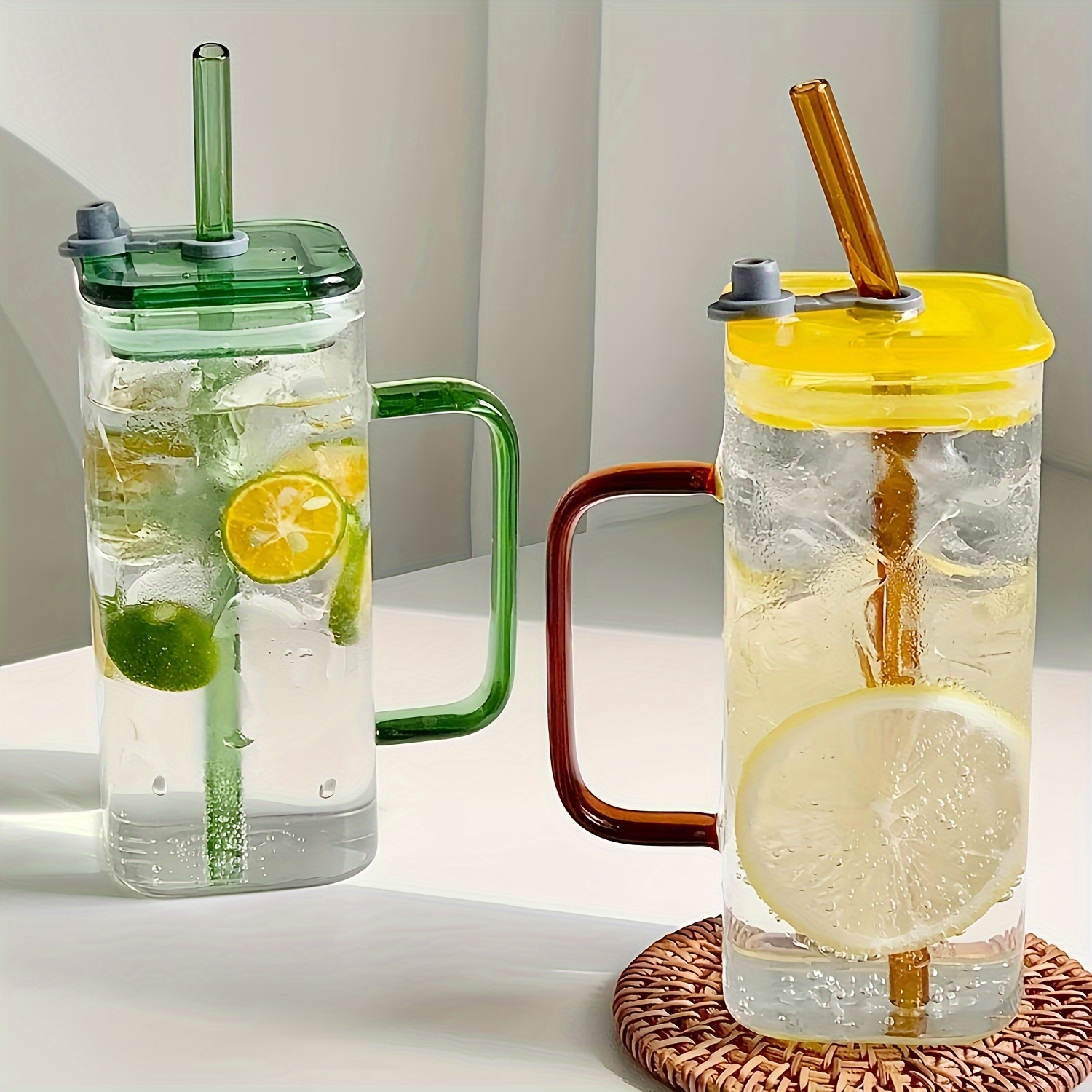 1 pc glass straw cup durable heat resistant straw tumbler with ergonomic handle perfect for coffee and beverages suitable for everyday use multi dishwasher optional details 9